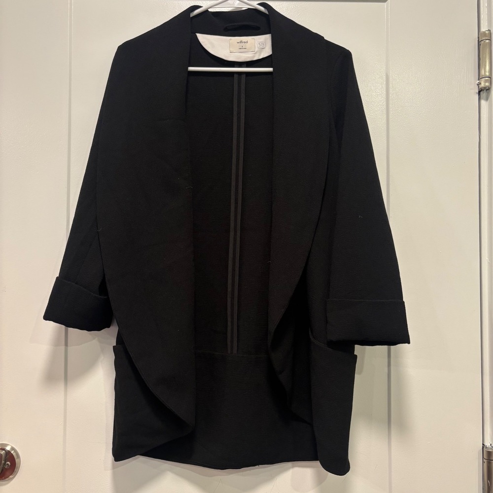 Wilfred Aritzia Chevalier Blazer Black Open Front Draped Jacket DSP4-4079-19 6